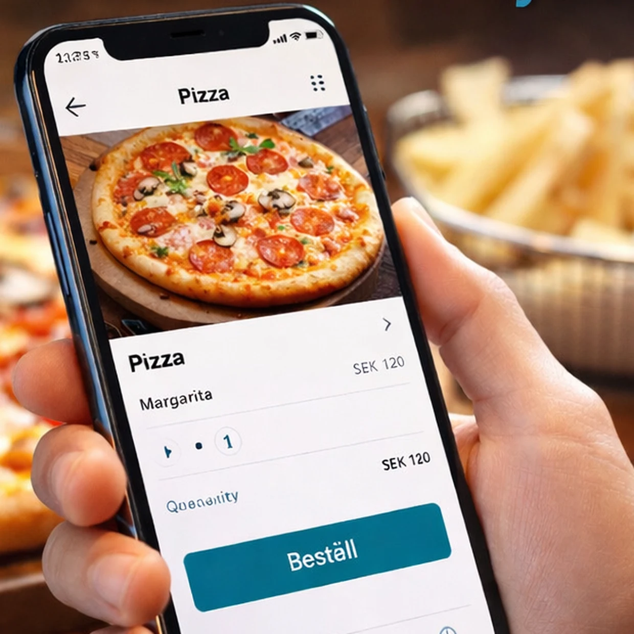 Beställning på restaurangens egen sida i mobilen